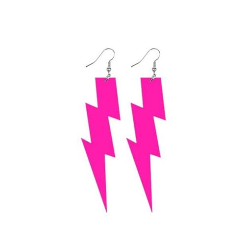 80s 90s Neon Earrings Fluorescence Retro Acrylic Lightning Drop Dangle Earring for Women Party Jewelry - color: rose