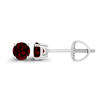 14K Gold Plated 925 Sterling Silver Hypoallergenic 4mm Round Genuine Birthstone Solitaire Screwback Stud Earrings - color: Garnet