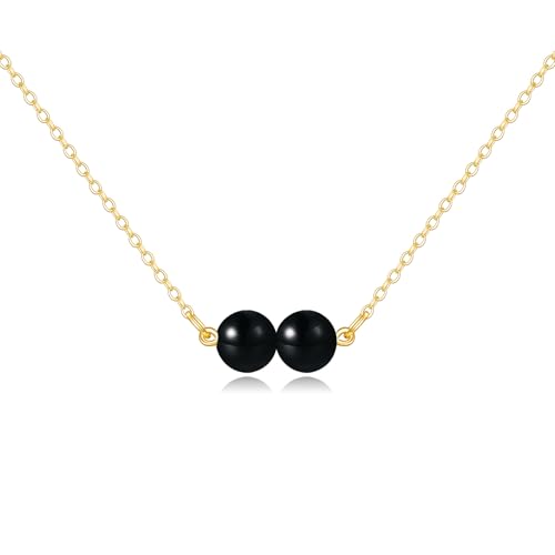 KECHO 14K Real Gold Beads Pendant Necklace Solid Yellow Gold Jewelry Anniversary Birthday Gifts for Women - color: Black Onyx 2