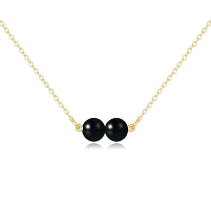 KECHO 14K Real Gold Beads Pendant Necklace Solid Yellow Gold Jewelry Anniversary Birthday Gifts for Women - color: Black Onyx 2