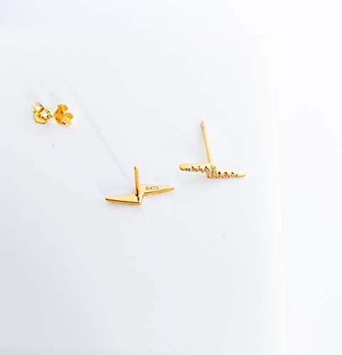 Altitude Boutique Cubic Zirconia Lightning Bolt Earrings | CZ Gold Stud Earrings for Women | Hypoallergenic Geometric Punk Earrings - color: Gold