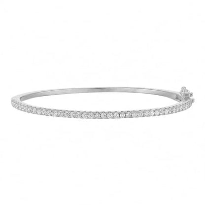 KISPER Bangle Bracelet for Women 2mm Dainty Plated CZ | 5A pave cubic zirconia simulated diamonds, 6.5-7.5 inches, box latch clasp, tarnish resistant, waterproof - color: 14k White Gold Plated