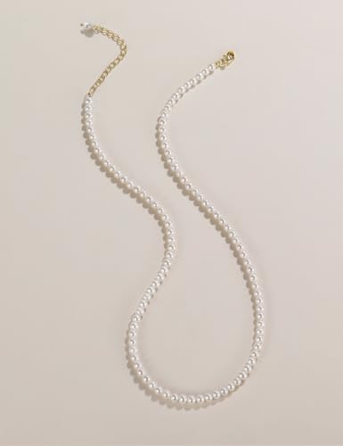 EAMTI Freshwater Cultured Pearl Necklace for Women, 5-5.5mm Classic Pearl Strand Choker, Dainty Beaded Necklace 16 Inch Trendy - color: 4-4.5mm-White