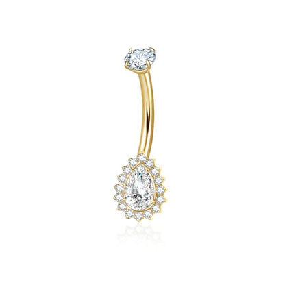 Gold Belly Button Ring, Titanium Dangle Floating Navel Piercing Jewelry - color: Gold-Water-10mm