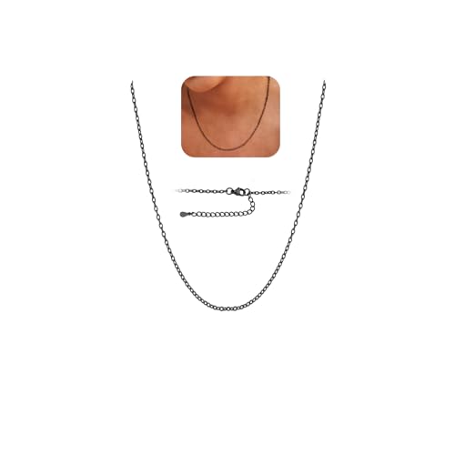 FOCALOOK Womens Chain Necklace, 1/1.4/2mm Thin Cable Link Necklace Chain | Hypoallergenic 316L Stainless Steel, Non Tarnish, Sturdy Chain for Pendants, 14K Gold Plated/Silver/Rose Gold/Black, 14-30" - color: 2mm Black, size: 18 Inch