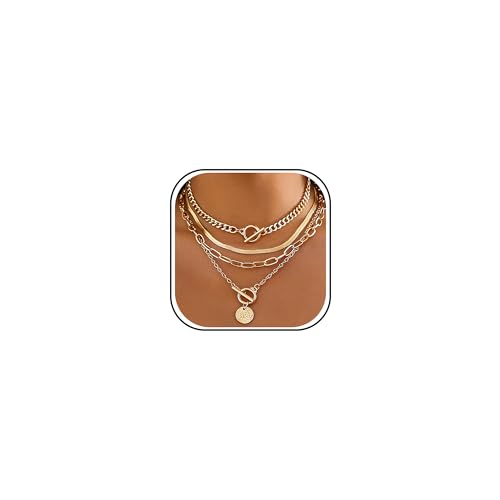 iF YOU Vintage Gold Layered Necklaces for Women Trendy, Chunky Cuban Link Paperclip Chains Necklace Stack, Coin Pendant Necklace Set Jewelry Gifts - style: 4-layer gold snake necklaces
