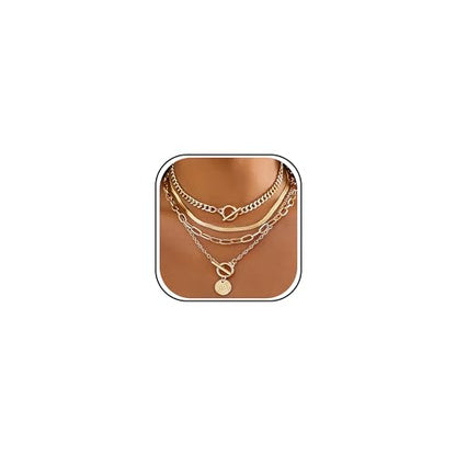 iF YOU Vintage Gold Layered Necklaces for Women Trendy, Chunky Cuban Link Paperclip Chains Necklace Stack, Coin Pendant Necklace Set Jewelry Gifts - style: 4-layer gold snake necklaces