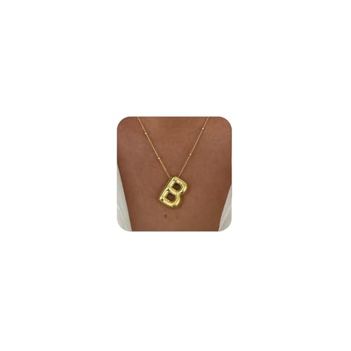 Ewrkbrㅤ Initial Necklaces for Women, 14k Gold Plated Bubble Letter Necklace Chunky Gold Necklace Dainty Charm Initial Necklaces for Women Trendy Custom Preppy Stocking Stuff Necklace Christmas Gifts - color: Gold, style: B
