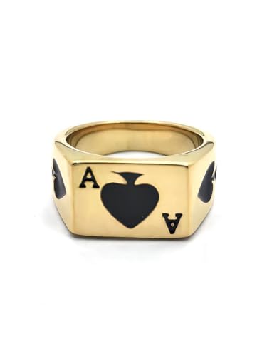 JAJAFOOK Mens Womens Stainless Steel Ring Poker Spade Ace Silver Black Sizes 6-14 - color: Spade Ace Gold Black, size: 11