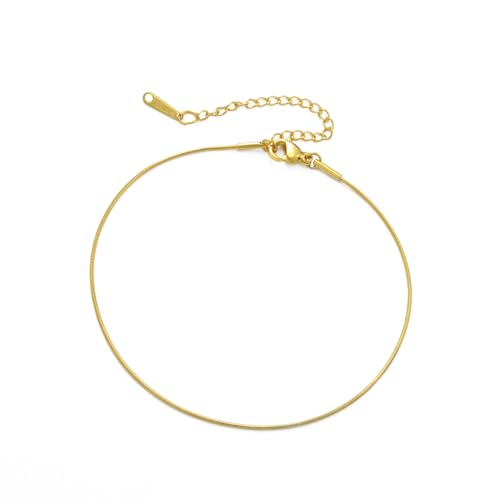 Amaxer Adjustable Stainless Steel Snake Chain Ankle Bracelet 0.04in Width Foot Chain for Women Beach Holiday Summer Vacation Jewelry - color: gold