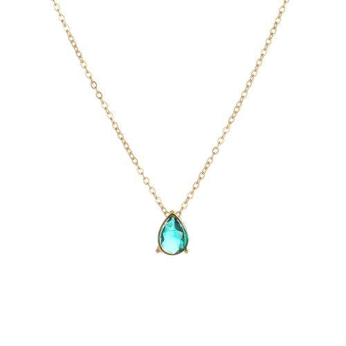 Cubic Zirconia Necklaces for Women 18K Gold Plated Tear drop Necklace Dainty Layered CZ Lariat Diamond Necklace - color: Green Teardrop-Gold