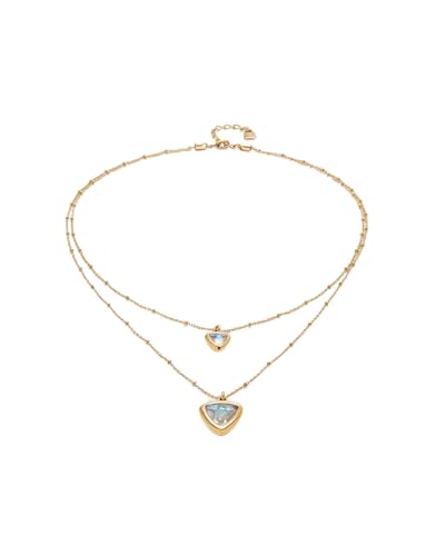 Uno de 50 18K Gold-Plated Double Layer Necklace 16" & 21" | Triangle Faceted Crystals Pendants