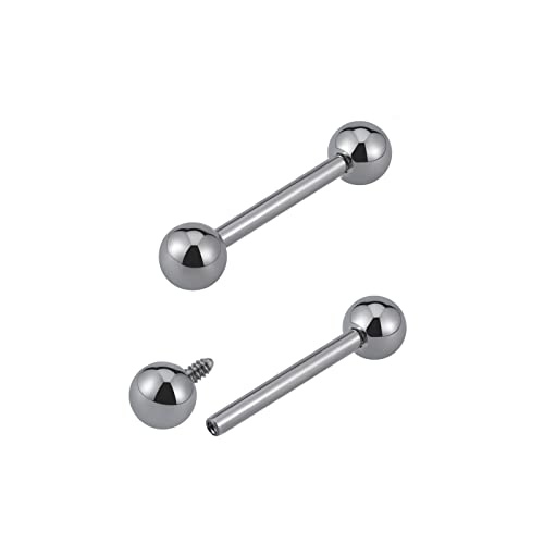 14G ASTM F136 Titanium Straight Barbell Rings for Nipple/Tongue/Dimply/Industrial - Internally Threaded Hypoallergenic Body Piercing Jewelry Gift for Women & Men, Nickel Free, Lead-Free - color: 14G(1.6mm), 1/2"(12mm), 5mm top