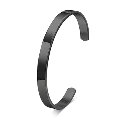 Stainless Steel Mens Cuff Bracelet : Minimal Cool Silver/Black/Gold Plated Open Metal Cuff Bangle Bracelets for Men,Mens Bracelet Jewelry Gift - color: Black-Single, size: Medium( fit 5.5"-7.2" wrist)