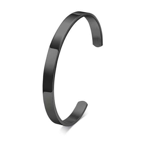 Stainless Steel Mens Cuff Bracelet : Minimal Cool Silver/Black/Gold Plated Open Metal Cuff Bangle Bracelets for Men,Mens Bracelet Jewelry Gift - color: Black-Single, size: Medium( fit 5.5"-7.2" wrist)