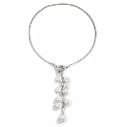 Women's Baroque Beaded Y Necklace, Trendy Pendant Long Choker, Simple Daily Wear Jewelry Gift - color: Silver