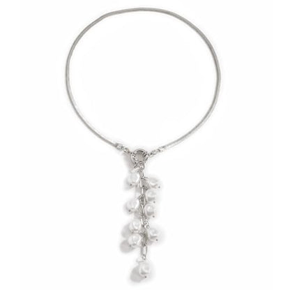 Women's Baroque Beaded Y Necklace, Trendy Pendant Long Choker, Simple Daily Wear Jewelry Gift - color: Silver