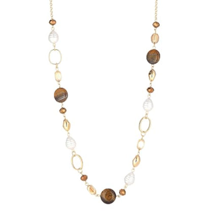 Long Gold Necklaces for Women Trendy Beaded Chain Necklace Chunky Costume Jewelry Gifts for Her - color: Tiger's Eye