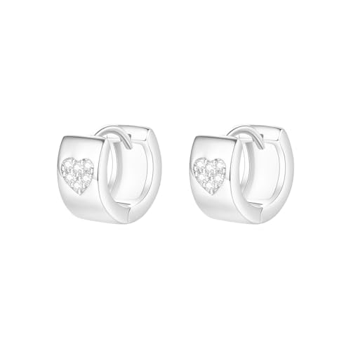 14K Gold Vintage Heart Clasp Earrings with Moissanite, Chunky Hoop Earrings for Women, Ideal for Everyday Wear - color: White Gold