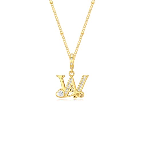 TIZU Initial Necklaces for Women - Dainty 14K Gold Plated Letter Pendant Trendy Personalized Initial A-Z Necklaces Jewelry Gift - color: Gold-W