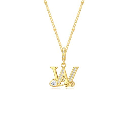 TIZU Initial Necklaces for Women - Dainty 14K Gold Plated Letter Pendant Trendy Personalized Initial A-Z Necklaces Jewelry Gift - color: Gold-W