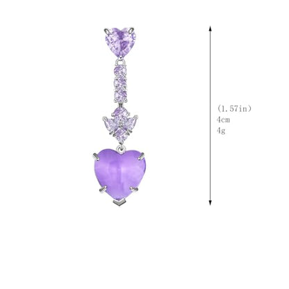 Crystal Heart Teardrop Dangle Earrings for Women Hypoallergenic Multicolor Cubic Zirconia Drop Earrings for Wedding Prom Party Daily Wear - color: Purple Heart