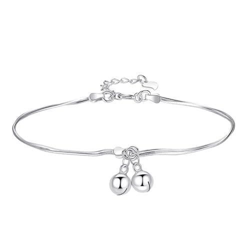 Fashion Double Bell Anklet Foot Rope for Women 925 Sterling Silver Ankle Bracelets Cute Boho Bell Charm Chain Beach Layered Anklet Adjustable Size Jewelry Gift for Her