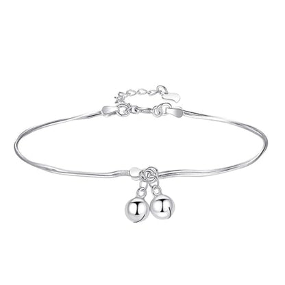 Fashion Double Bell Anklet Foot Rope for Women 925 Sterling Silver Ankle Bracelets Cute Boho Bell Charm Chain Beach Layered Anklet Adjustable Size Jewelry Gift for Her