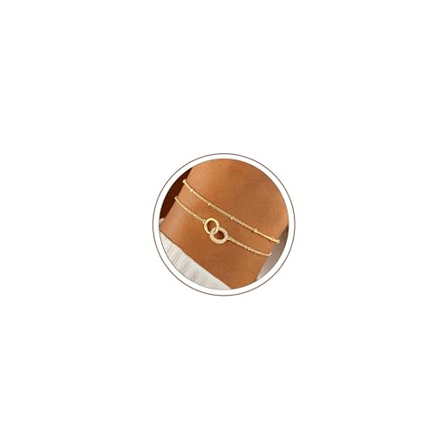Turandoss 14K Gold Plated Interlocking Circle Bracelet Gifts for Women | Cubic Zirconia Circles Bracelets, Layered Twisted Circle Bracelet for Women, Trendy Jewelry Gifts - color: CZ Interlock Bracelet