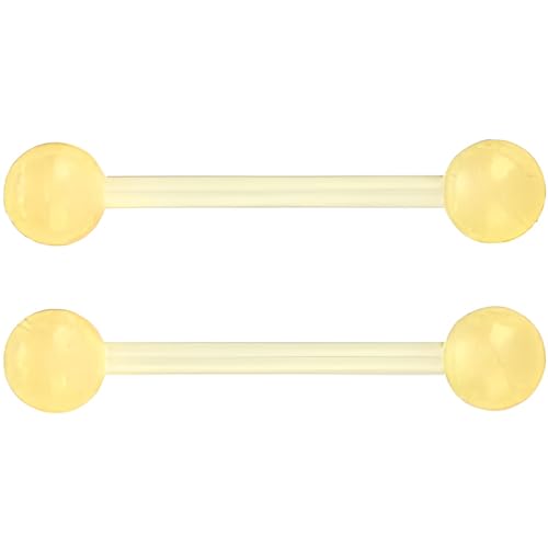 Glow in the Dark Barbell Piercing Kit for Women Men Acrylic Cute Nipple Bars Hypoallergenic 14 G Tongue Piercings Ring Set Long Body Jewelry Flexible Jewellery 2 pcs Size 16 MM - color: Yellow