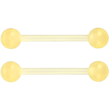 Glow in the Dark Barbell Piercing Kit for Women Men Acrylic Cute Nipple Bars Hypoallergenic 14 G Tongue Piercings Ring Set Long Body Jewelry Flexible Jewellery 2 pcs Size 16 MM - color: Yellow