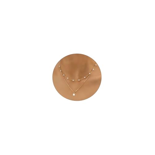 Gold Pearl Necklace For Women - 14K Gold Plated Layered Herringbone Chain Pearl Necklace, Trendy Simple Gold Jewelry Gift - color: Layered Satellite Pearl-Gold
