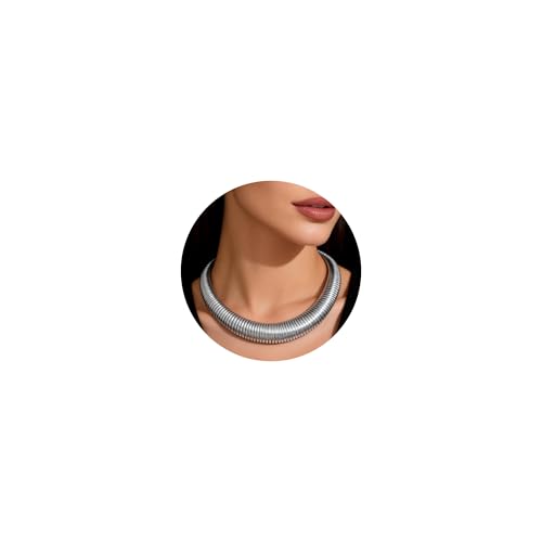 Chunky Gold Choker Necklace for Women, 14K Gold Plated Snake Chain Statement Necklace Triple Twsited Layered Choker Necklaces Jewelry Gifts - style: 1 LAYER/14K SILVER COLLAR