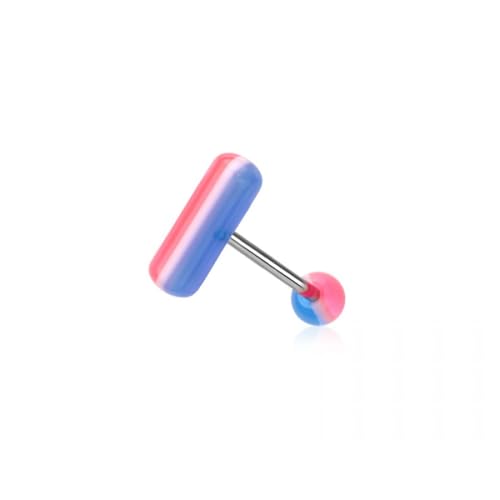 Pierced Owl 14GA 316L Stainless Steel Acrylic Pill Shaped Tongue Barbell - style: Blue White and Pink Striped