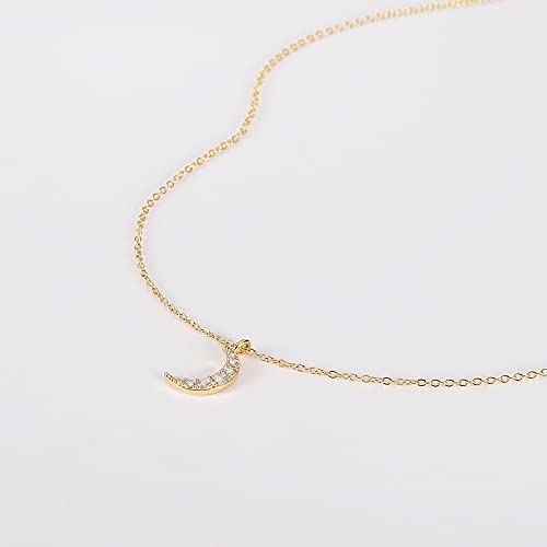 HANLI 14K Gold Plated Necklaces for Women - Dainty Butterfly, Star of David, Moon and Star, Sun, Lotus, Infinity, Hummingbird, Bee,Boots,Chill,Sunflower Pendant Designs - Elegant Jewelry for Women - color: Moon CZ