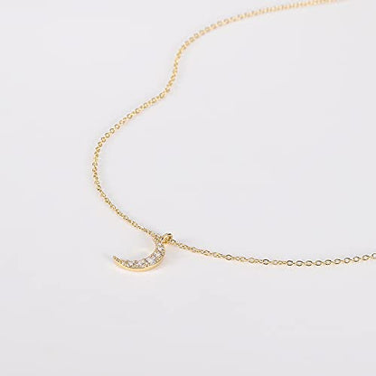 HANLI 14K Gold Plated Necklaces for Women - Dainty Butterfly, Star of David, Moon and Star, Sun, Lotus, Infinity, Hummingbird, Bee,Boots,Chill,Sunflower Pendant Designs - Elegant Jewelry for Women - color: Moon CZ