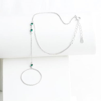 Kakikaki 925 Sterling Silver Finger Ring Bracelet Hand Chain for Women | Slave Bracelets 7" to 9" Adjustable - color: Silver, style: 3 Emerald