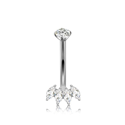 XUU Titanium Belly Button Rings 14G, Implant-Grade Navel Piercing, Luxury CZ Shape with Flower Butterfly, Hypoallergenic Curved Barbell Jewelry for Women, Gold or Silver - style: Marquise-Silver