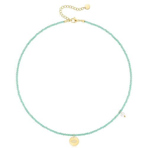KissYan Beaded Choker Necklace for Women, Colorful Natural Gemstones Pearl Choker 14K Gold Plated Pendant Healing Crystal Necklace Handmade Stone Jewelry Gift | 14K Gold Plated Pendant Necklaces, Natural Gemstones Pearl Choker, Healing Crystal Chain, Hand