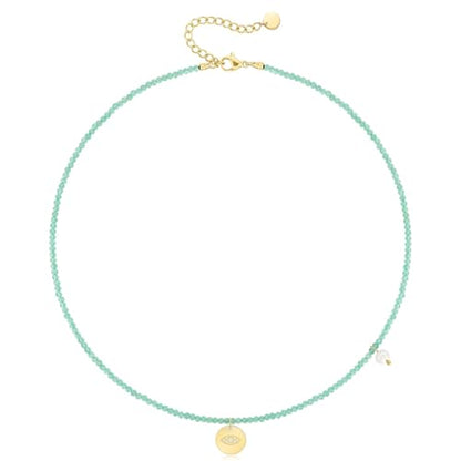 KissYan Beaded Choker Necklace for Women, Colorful Natural Gemstones Pearl Choker 14K Gold Plated Pendant Healing Crystal Necklace Handmade Stone Jewelry Gift | 14K Gold Plated Pendant Necklaces, Natural Gemstones Pearl Choker, Healing Crystal Chain, Hand