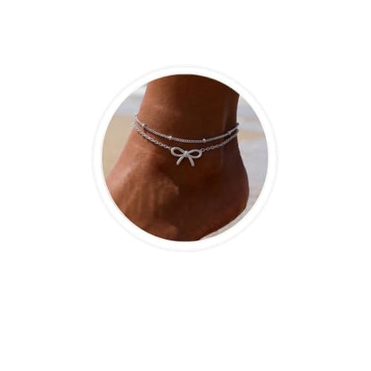 Quietsun Trendy 2 Layers Anklet Bracelets for Women-Waterproof-Adjustable-for General/Big Anklets-Gold/Silver - color: Silver-Plus