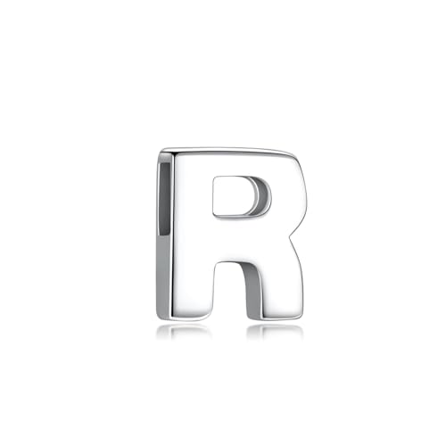 CANDYFANCY Initial Pendant 925 Sterling Silver Letters Personalized Alphabet Pendant Fit 1mm Box Chain - color: Alphabet R Pendant