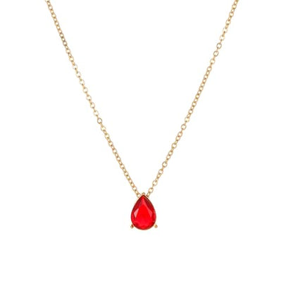 Cubic Zirconia Necklaces for Women 18K Gold Plated Tear drop Necklace Dainty Layered CZ Lariat Diamond Necklace - color: Red Teardrop-Gold