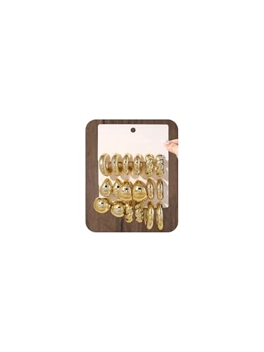 24 Pairs Minimalist Gold Hoop Earrings Set for Women Vintage Chunky Hoops Unique Pearl Earrings Multipack Comfortable and Cool Design Jewelry for Birthday Partie - style: 9 Pairs