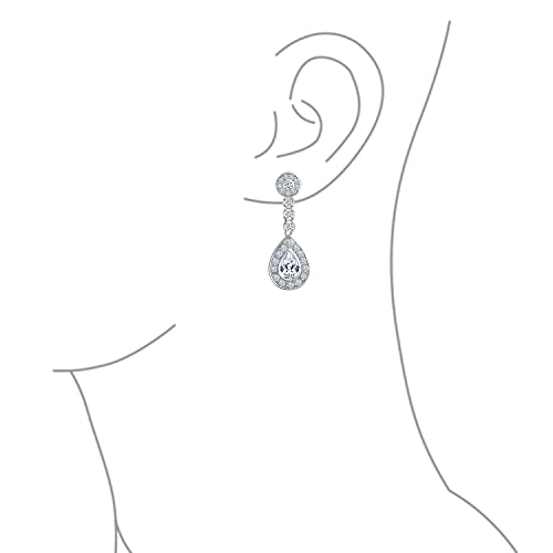 Bling Jewelry Statement Teardrop Cubic Zirconia AAA CZ Dangle Chandelier Screw Clip On Earrings For Women Silver Plated More Colors - color: Clear