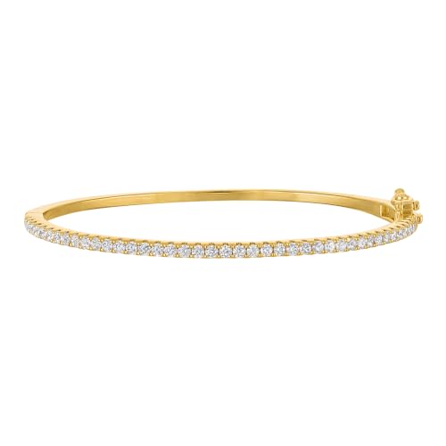 KISPER Bangle Bracelet for Women 2mm Dainty Plated CZ | 5A pave cubic zirconia simulated diamonds, 6.5-7.5 inches, box latch clasp, tarnish resistant, waterproof - color: 14k Yellow Gold Plated