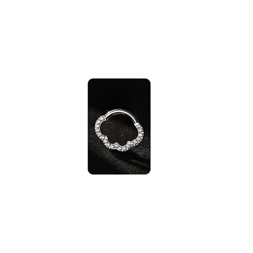 BodyBonita 16G Cloud Hinged Septum Rings - G23 Titanium Nose Rings Hoops Clicker Septum Jewelry CZ Nose Piercings Helix Tragus Rook Daith Earrings for Women Men Silver/14K Gold Plated 8mm - color: Silver-Cloud Shape
