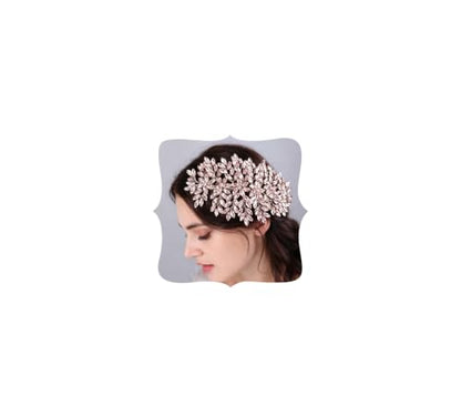 Bridal Rhinestone Hair Comb Large Rhienstone Wedding Headpiece Handmade Crystal Hair Comb for Bride Wedding Hair Accessories for Women (pink) - color: pink