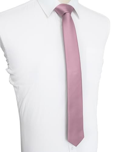 JEMYGINS 2.4" Solid Color Skinny Tie and Pocket Square with Tie Clip Sets for Men (6cm) - color: Dusty Rose