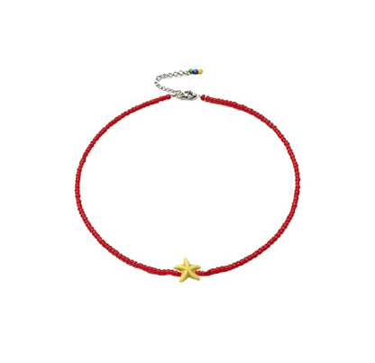Seed Bead Choker Necklace for Women Bohemian Tiny Beads Choker Colorful Rice Bead Starfish Choker Summer Surfer Beach Necklace Jewelry Gift - color: Red
